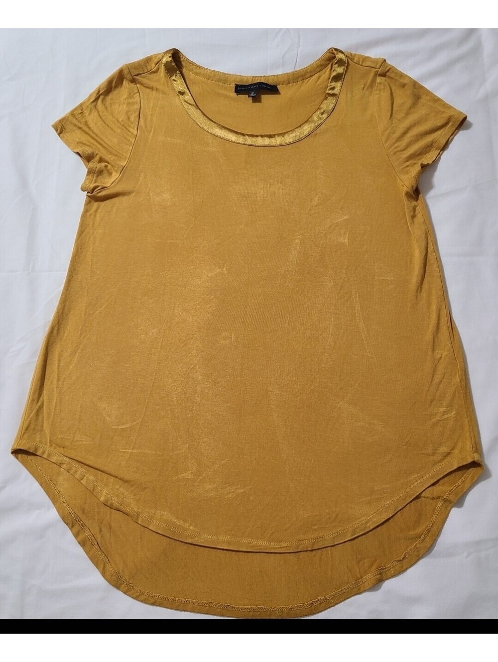 Joan Vass New York Mustard Gold Hi Low Tunic Top Medium Rayon Stretch Career